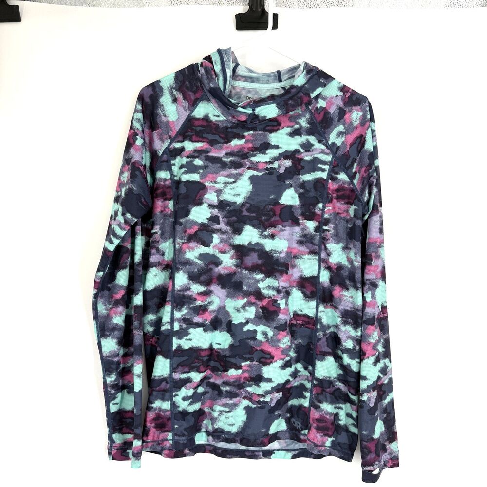 Outdoor Research Echo Printed Hoodie Shirt Hiking Lightweight Colorful Women L